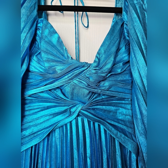 Blue Acler Larimer Long-Sleeve V-Neck Pleated Maxi sz 4 Open Back Asymmetrical - Picture 6 of 15